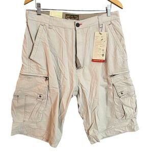 Vintage NWT WearFirst Cargo Shorts Mens Size 34 Khaki Action Grand Zip Pockets
